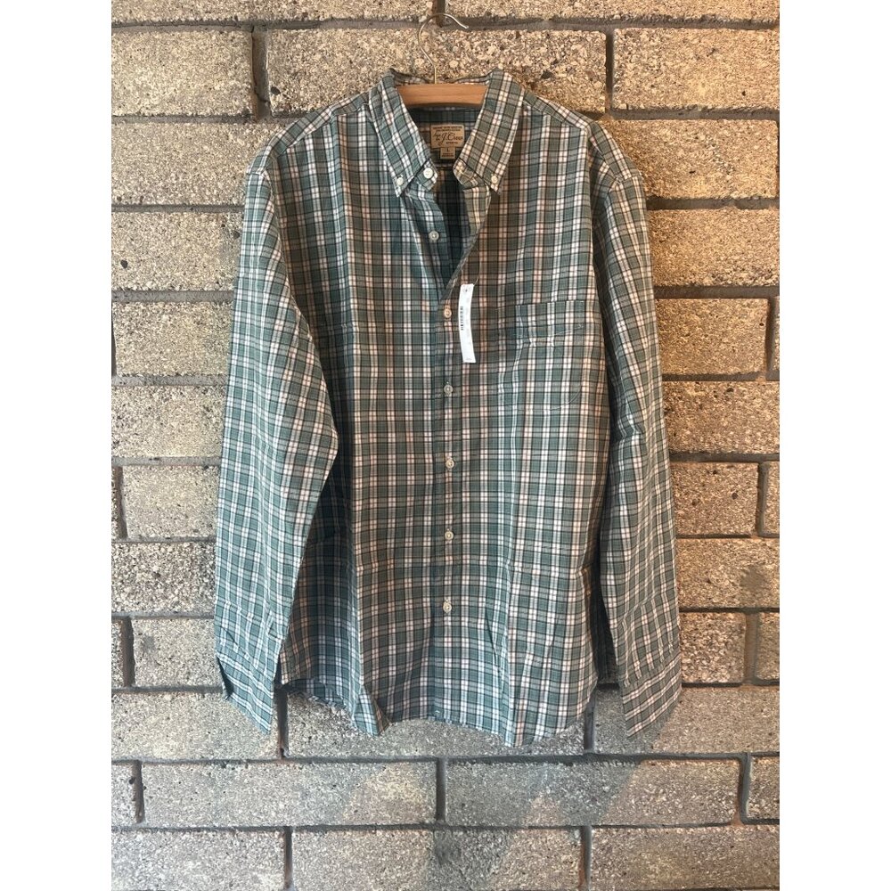 Mens J.Crew Secret Wash Stretch Plaid Shirt L 94% Organic Cotton Button-Down Col